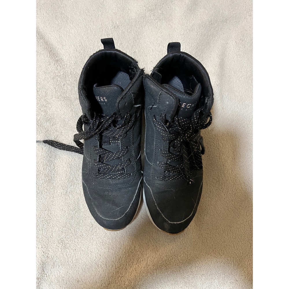 Skechers Kids Uno Hi-Top Sneakers Black Rose Gold Glitter Side Zip Shoes
